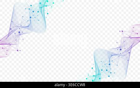 Modern digital technology background design with molecular plexus lines and dots. Futuristic network connection. Data flow. Abstract mesh, big data Stock Vector