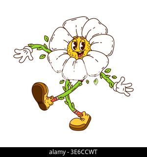 Hippie groovy daisy chamomile flower character Stock Vector