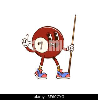 Cartoon groovy billiard ball, hippie character Stock Vector