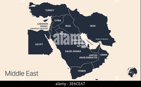 Political middle east asia map, infographic Stock Vector