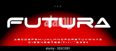 Modern Sci-Fi Futuristic Font Logo Alphabet, Rounded Bold Minimal Letter Numbers Set, Extended Typographic Design for Digital, Science, BioTech Poster Stock Vector