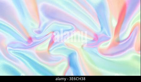 Iridescent holographic fabric creates a smooth pastel abstract texture background with soft lines Stock Photo