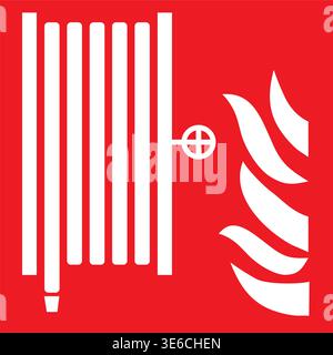 Red and white fire hose sign isolated on a white background Stock Vector