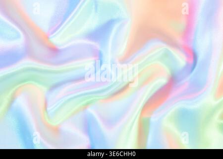 Holographic fabric reflects light in a soft pastel gradient, forming smooth waves Stock Photo