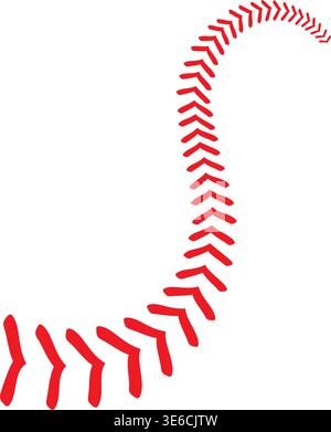 Red Baseball Laces Stitches Curved Seam Stock Vector