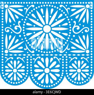 Blue papel picado pattern background Stock Vector