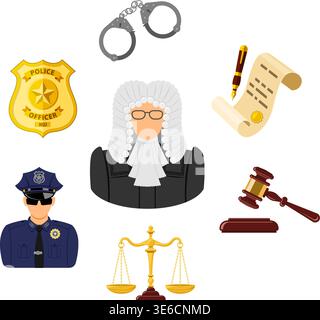 Piracy Vector Concept with Flat Icons for Flyer, Poster, Web Site, Advertising Like  Pirate, Download, Server, Policeman and Judge. Stock Vector