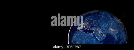 Global network over Earth night view with copyspace. Elements of this image furnished by NASA Stock Photo