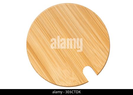 Bamboo round cutting board isolated on white background Stock Photo