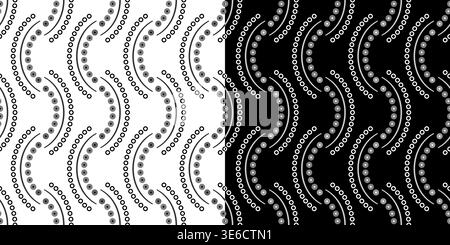 Geometric monochrome seamless pattern. Wave lacy decor of semicircles and dots. Contrast geometric shapes. Concentric arcs made from small circles. Stock Vector