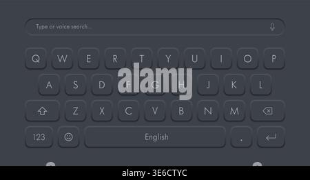 Dark theme smartphone virtual keyboard layout with voice search bar. Vector illustration Stock Vector