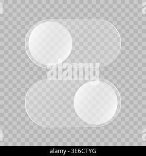 Liquid transparent glass toggle on and off buttons, user interface futuristic ui icons. Vector illustration Stock Vector