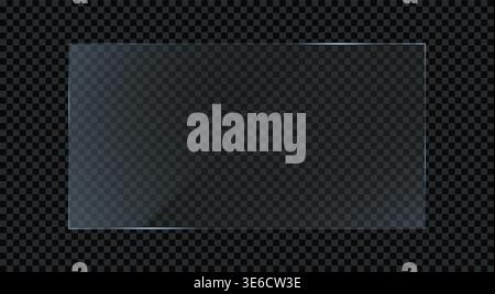 Rectangle glass plate frame design on dark transparent background. Decorative mockup template vector illustration Stock Vector