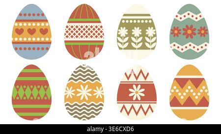 Set of retro style Easter eggs with floral and geometric patterns Stock Vector