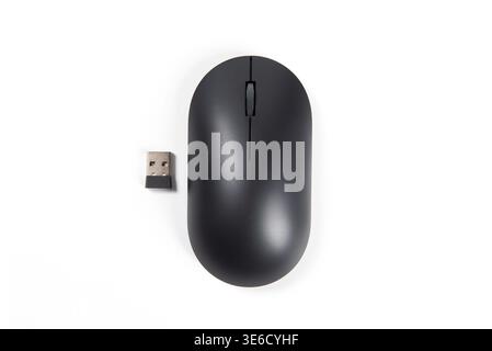 Wireless computer mouse and usb receiver displaying modern technology Stock Photo