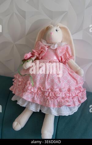 Plush Bunny Rabbit in Pink Dress Stock Photo