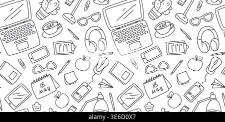 Office worker workspace seamless pattern Stock Vector