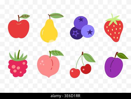 Mixed fruit vector icons collection in flat style Stock Vector