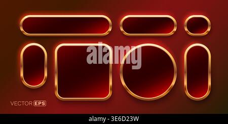 Luxurious glowing gold frame set on a deep red background, perfect for banners or UI elements. Vector illustration Stock Vector