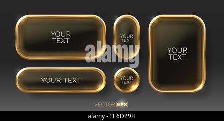 Elegant gold-framed black UI elements set on a dark background, ideal for modern design. Vector illustration. Stock Vector