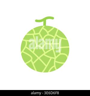 Cute flat design green cantaloupe melon fruit icon isolated on white background vector illustration Stock Vector
