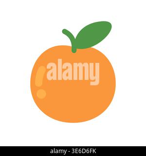 Cute flat design orange citrus fruit icon with green leaf isolated on white background vector illustration Stock Vector