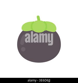 Cute flat design purple mangosteen fruit icon isolated on white background vector illustration Stock Vector