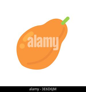 Cute flat design orange papaya fruit icon with green stem isolated on white background vector illustration Stock Vector