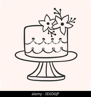 Minimal wedding cake stand icon with floral decor Stock Vector