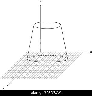 3D Coordinate System Cylinder Wireframe Grid Plane Perspective Minimal Style Mathematics Visualization Black White Element. Geometry Visualization Car Stock Vector