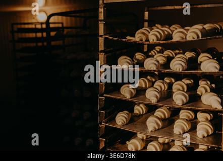 croissant making factory bakery fresh cook biscuit Stock Photo