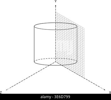 3D Coordinate System Cylinder Wireframe Grid Plane Perspective Minimal Style Mathematics Visualization Black White Element. Geometry Visualization Car Stock Vector