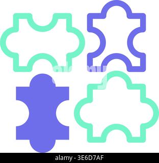 Puzzle Shapes Blue Turquoise Sticker. Flat Style Vibrant Colors Tech Icon Stock Vector