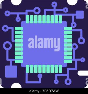AI Technology Microchip Circuit Blue Turquoise Sticker. Flat Style Vibrant Colors Tech Icon Stock Vector