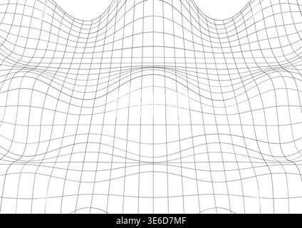 Wavy Grid Tech Nano Mesh Futuristic Lines Minimal Geometric Monochrome Abstract Background. Warped Mesh Structure Perspective Field Dynamic Surface Di Stock Vector