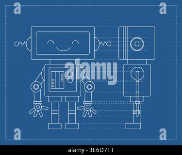Headphones Circuit Blueprint Grid Line Art Illustration. Digital Environments Wallpaper Stock Vector
