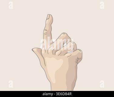 Hand Index Finger Points Upward Isolated Illustration. Outline Realistic Creamy Art Stock Vector