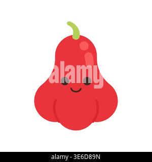 Cute kawaii red rose apple fruit character with happy smiling face flat vector illustration Stock Vector