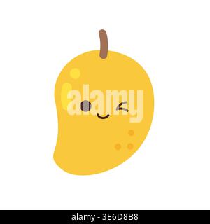 Cute kawaii yellow mango fruit character with winking face flat vector illustration Stock Vector