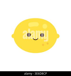 Cute kawaii yellow lemon fruit character with happy smiling face flat vector illustration Stock Vector