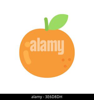 Cute flat design orange citrus fruit with green leaf vector illustration Stock Vector