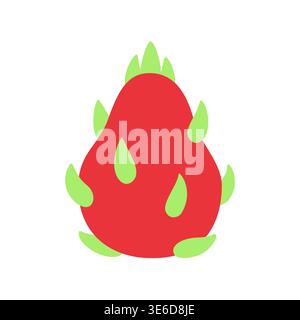 Cute flat design red dragon fruit with green leaves vector illustration Stock Vector
