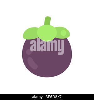 Cute flat design purple mangosteen fruit with green leaves vector illustration Stock Vector