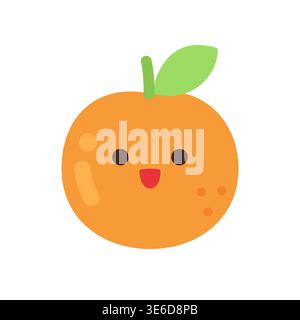 Cute kawaii orange citrus fruit character with happy smiling face flat vector  illustration Stock Vector