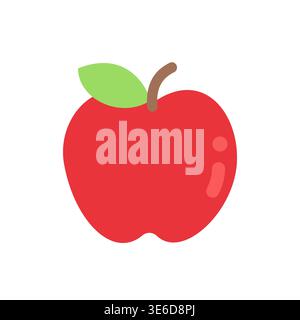 Cute flat design red apple fruit with green leaf and stem vector illustration Stock Vector