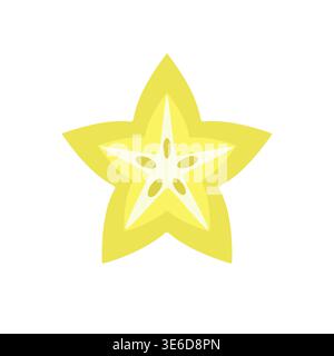 Cute flat design yellow star fruit carambola cross section slice vector illustration Stock Vector