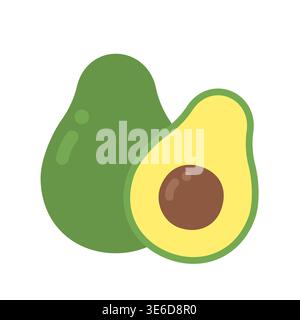 Cute flat design avocado whole and half cut with seed vector illustration Stock Vector