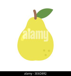 Cute flat design yellow pear fruit with green leaf and stem vector illustration Stock Vector