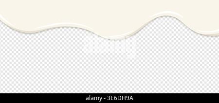 Creamy sauce drip. Realistic liquid cheese and mayonnaise texture with melting milk waves. Flowing white background for dairy food designs. Healthy yoghurt illustrations and buttery dressing splashes. Stock Vector