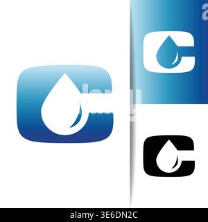 Modern initial letter C icon with waterdrop concept, featuring clean lines and fluid shapes. Ideal for water, eco, nature, hydration, and wellness the Stock Vector